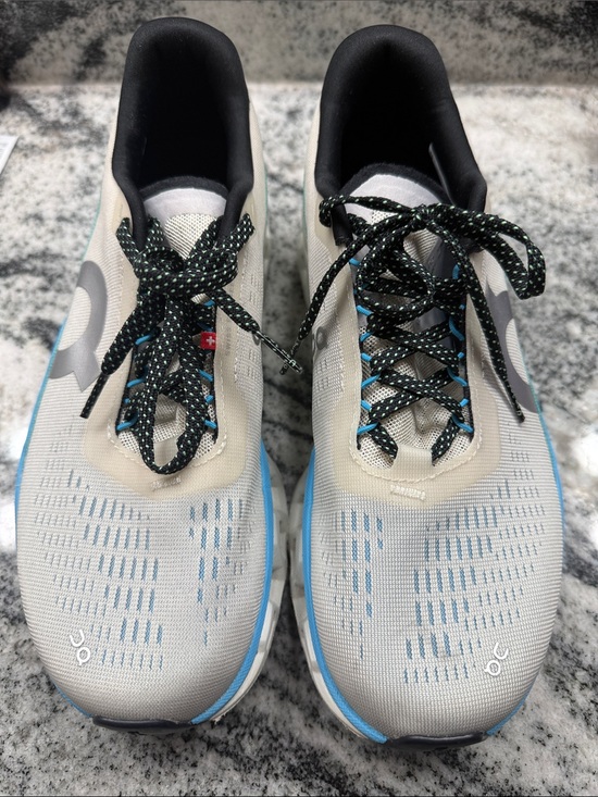 On Running Shoes - On Running women's athletic shoes — White with Blue accents and Black laces
